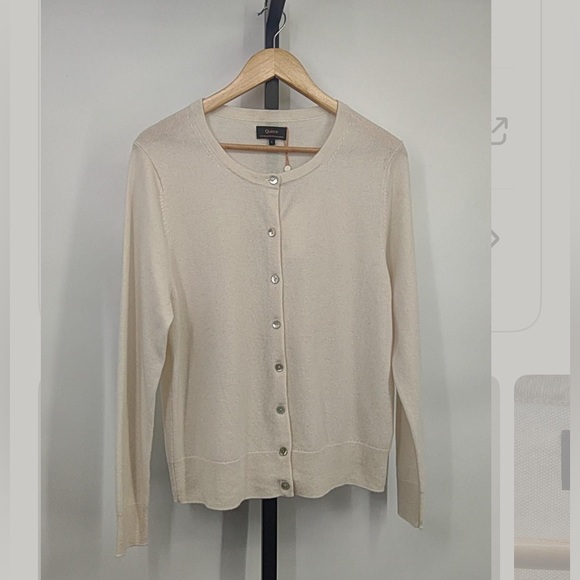 Quince Mongolian Cashmere Cardigan Sweater Color Ivory Size L - Picture 6 of 7